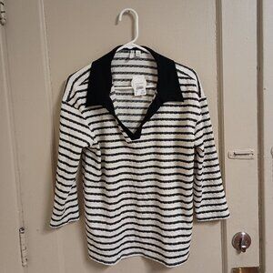 NWT Women's CATO Quarter Length T Black & White Striped with Collar Size XL